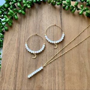Necklace and Earrings Set- White Crystals and Moons